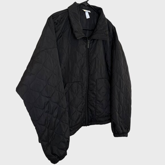 Zella Zip-Up Quilted Bomber Jacket Black Women's Medium Mock Neck Long-Sleeve - Picture 3 of 14